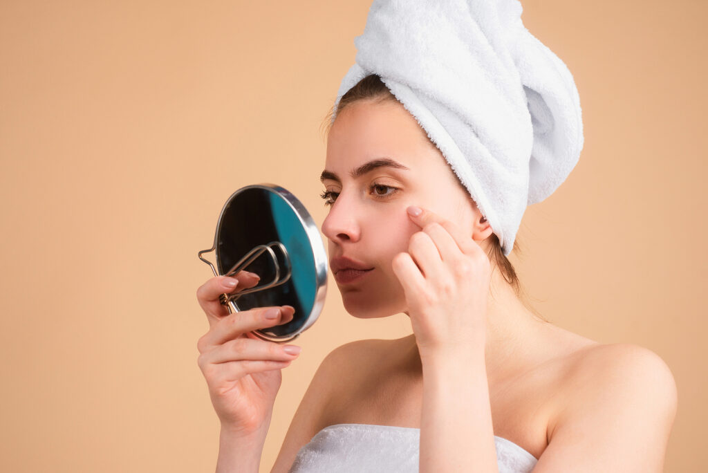 Acne Blemish Spots Skin On Woman. Skin Of Beauty Young Girl, Loo